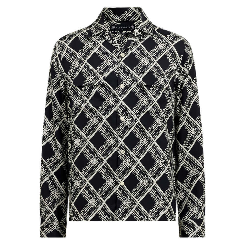 AllSaints Grid Printed Long Sleeve Shirt